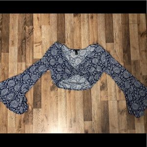 Blue/White Floral Long Sleeve Blouse